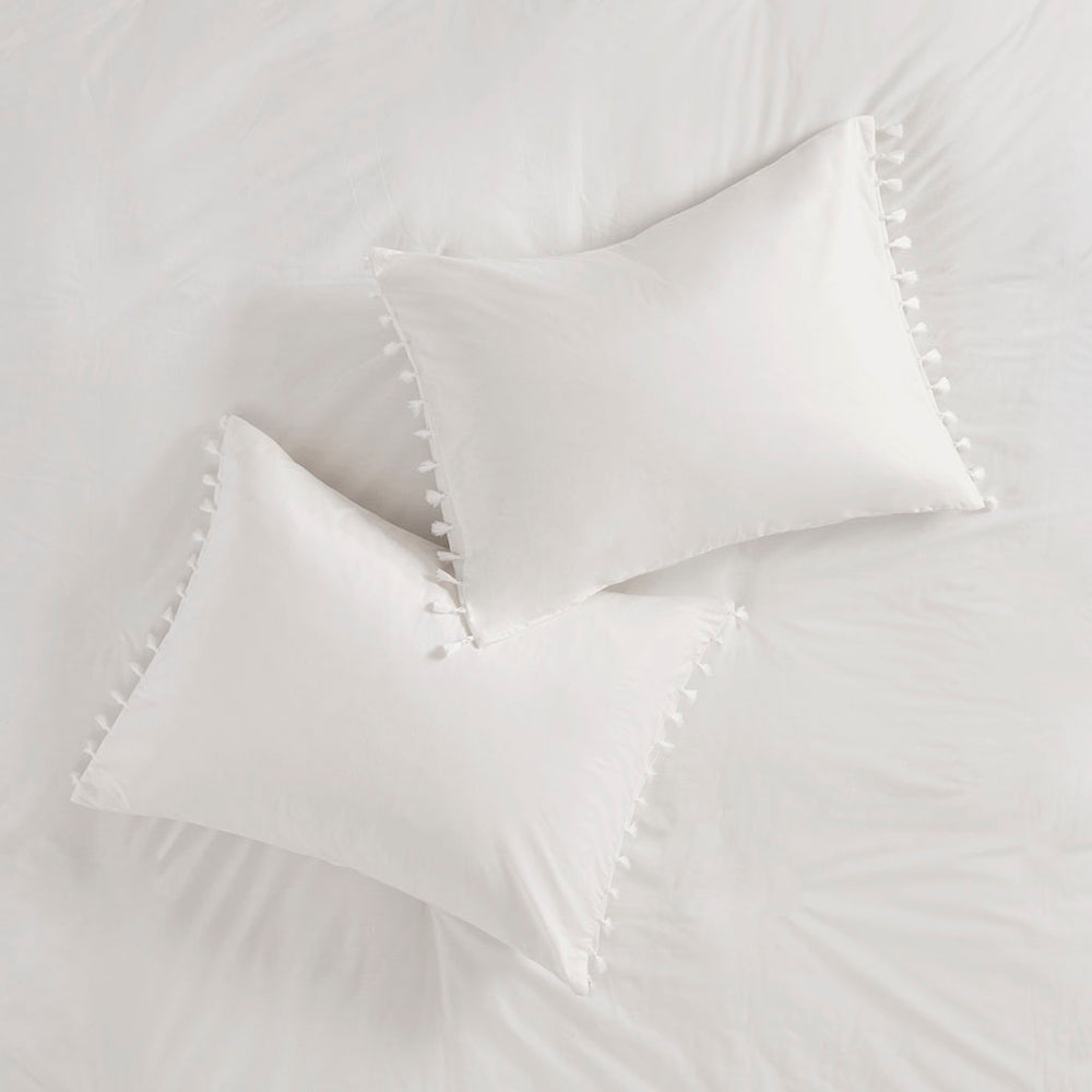 JLA Home Madison Park - Cotton Madison Park Tassel Duvet Cover Set in Ivory — 100% Percale Breathable, Button Closures, Machine Washable MP12-5862