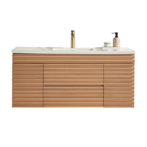 English Elm 48" Floating Bathroom Vanity with Ceramic Basin Two Drawers and Cabinet Storage W1826P308973