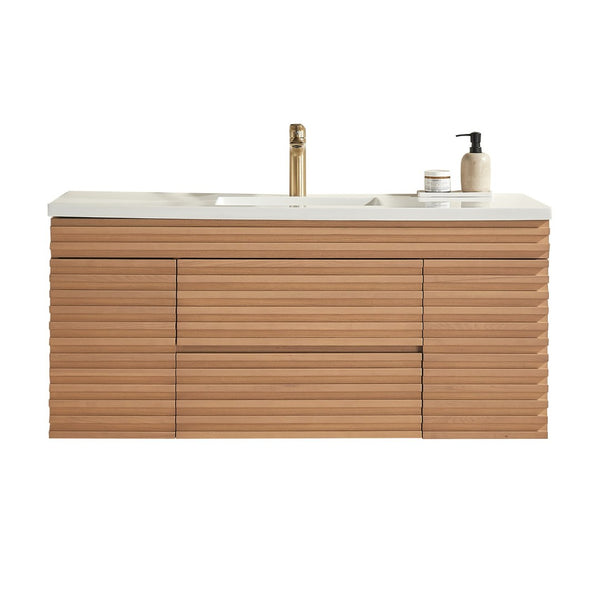 English Elm 48" Floating Bathroom Vanity with Ceramic Basin Two Drawers and Cabinet Storage W1826P308973