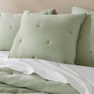 JLA Home Harbor House Blue - Cotton breathable muslin Euro sham with crinkled gauze and delicate embroidery for cozy layered style Sage HH11-1891