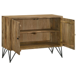 English Elm Eileen Natural Wood 2-Door Accent Cabinet with Metal Legs, Mango Grain Finish, Modern Storage Centerpiece B062P344966