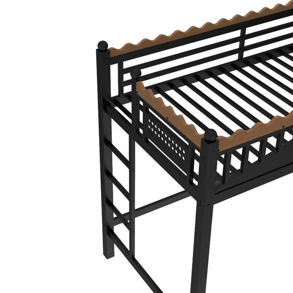 English Elm Twin Kids Platform Bed with Trundle Staircase Bookshelf and Rounded Safety Rails W1580S00380