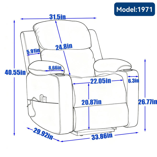 English Elm Infinite Power Lift Recliner with Massage Heat Usb Port and Cup Holders for Seniors W5029P388739