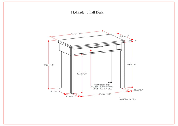 English Elm Hollander Small Desk in Walnut Brown — Handcrafted Plywood Workstation with Drawer, Keyboard Tray, Compact Design B136P283767