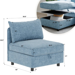 English Elm Armless Modular Sectional Seat Set with Hidden Storage and Sleeper Convertible Design Antique Blue W680P421547