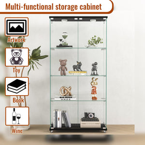English Elm Modern Tempered Glass Display Cabinet With Led Lights - 2-Door, 4-Shelf Antique Style For Home & Retail W241S00055