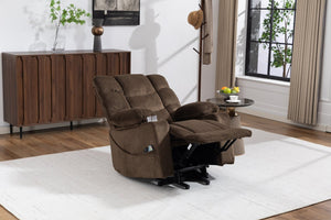 English Elm Ultra Wide Velvet Swivel Lounge Chair with Massage Heating and Powered Lift Assist Brown W547P425984