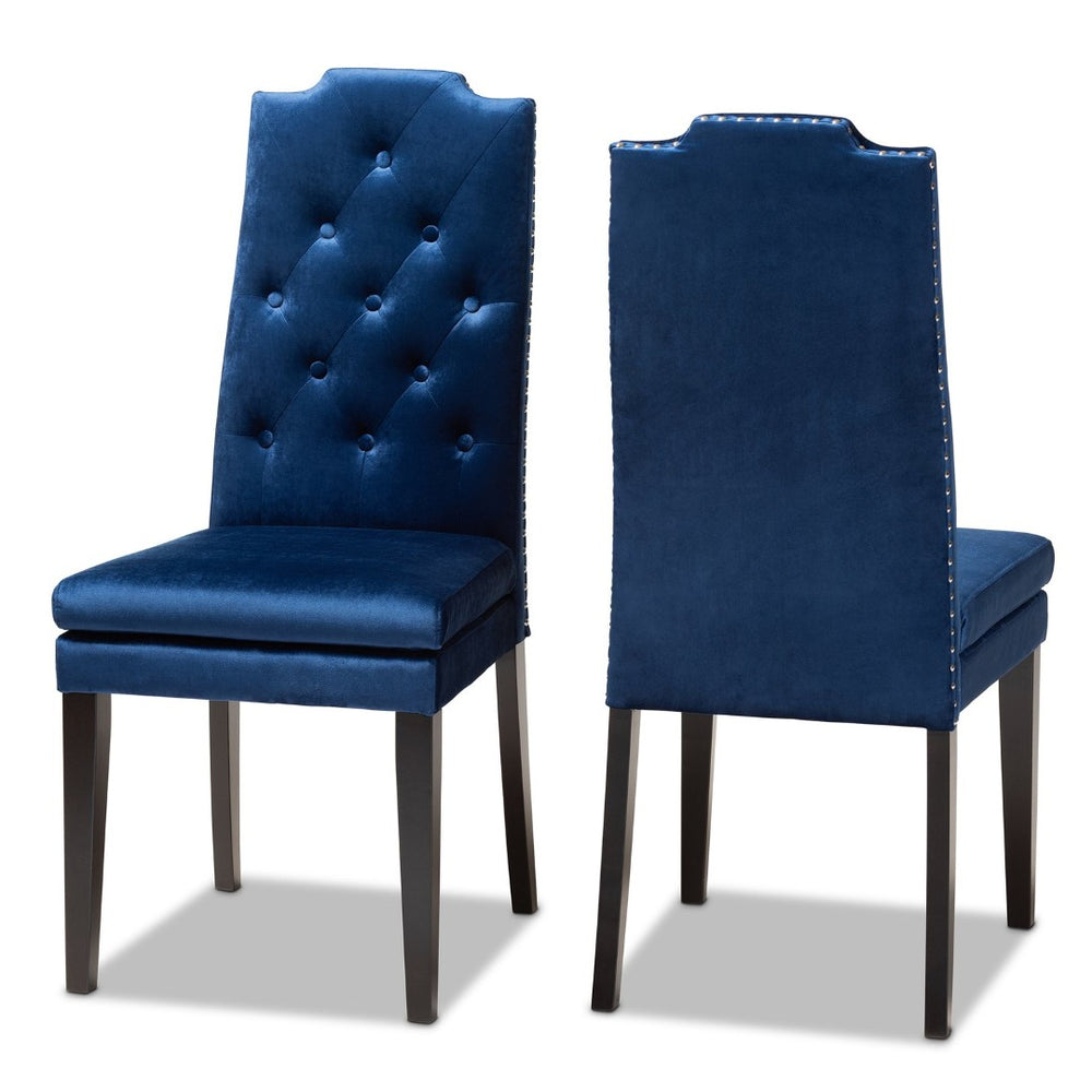 Baxton Studio Baxton Dylin Modern Navy Blue Velvet Dining Chair Set of 2 – Stylish Comfort with Elegant Accents BBT5158-Navy Blue-DC