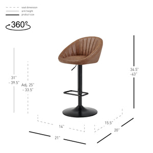 New Pacific Direct Watson PU Gaslift Swivel Bar Stool Umber Brown 21 x 20 x 43