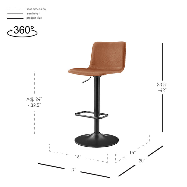 New Pacific Direct Bruce Faux Leather Bar Stool Set - Chic Adjustable Swivel Seating For Stylish Home Decor Toasted Caramel  9300168-651-npd