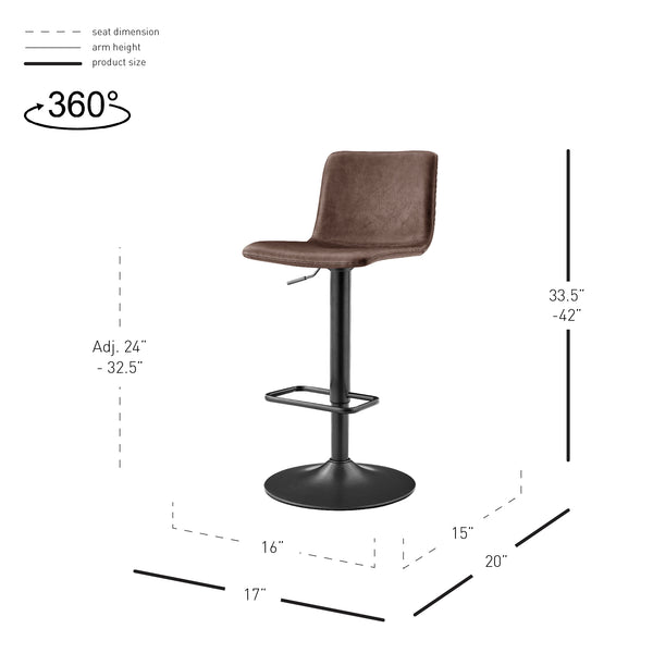 New Pacific Direct Bruce Faux Leather Bar Stool Set - Chic Adjustable Swivel Seating For Stylish Home Decor Toasted Dark Brown  9300168-652-npd