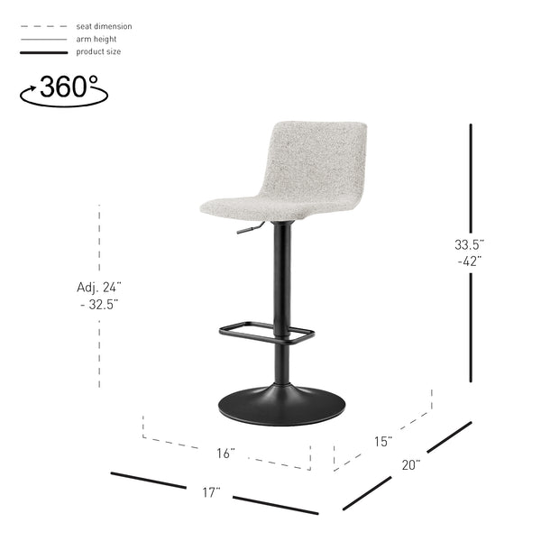 New Pacific Direct Bruce Stylish Gaslift Bar Stool Set Of 2 - Adjustable Height, Swivel, And Chic Design For Any Space Pebbled Cream 100% Polyester 9300169-654-npd