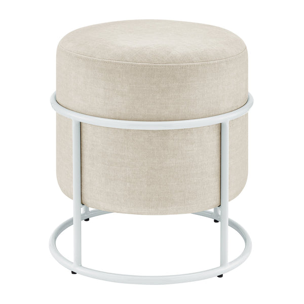 New Pacific Direct Ophelia Velvet Round Ottoman - Luxurious Modern Design With Green Metal Frame For Chic Spaces Padburry Cream 100% Polyester 9300174-663-npd