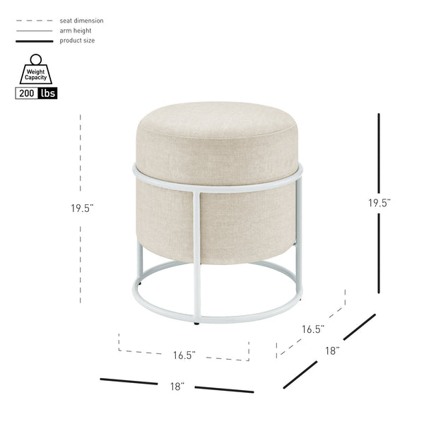 New Pacific Direct Ophelia Velvet Round Ottoman - Luxurious Modern Design With Green Metal Frame For Chic Spaces Padburry Cream 100% Polyester 9300174-663-npd