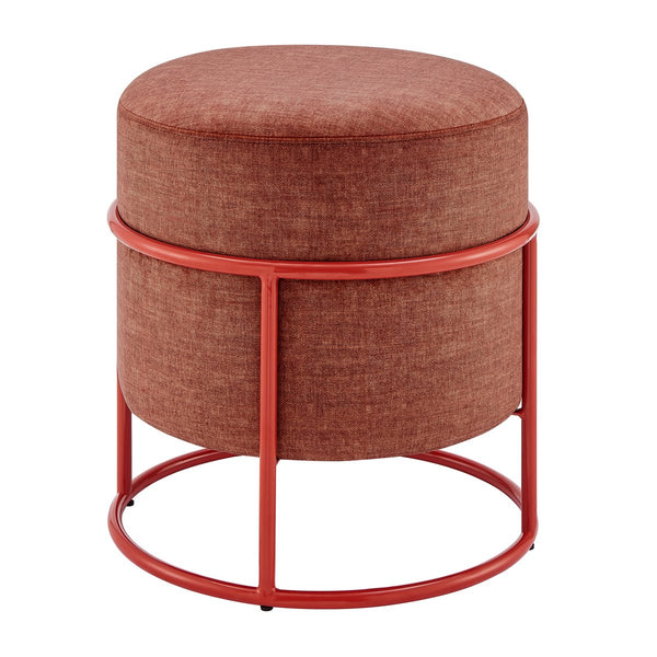 New Pacific Direct Ophelia Velvet Round Ottoman - Luxurious Modern Design With Green Metal Frame For Chic Spaces Padburry Coral 100% Polyester 9300174-664-npd