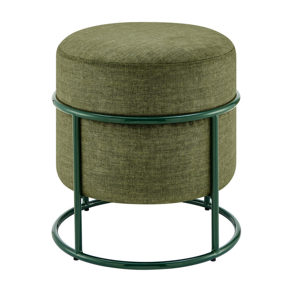 New Pacific Direct Ophelia Velvet Round Ottoman - Luxurious Modern Design With Green Metal Frame For Chic Spaces Padburry Green 100% Polyester 9300174-666-npd