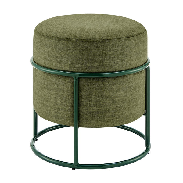 New Pacific Direct Ophelia Velvet Round Ottoman - Luxurious Modern Design With Green Metal Frame For Chic Spaces Padburry Green 100% Polyester 9300174-666-npd