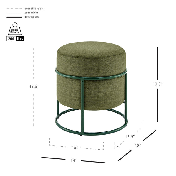 New Pacific Direct Ophelia Velvet Round Ottoman - Luxurious Modern Design With Green Metal Frame For Chic Spaces Padburry Green 100% Polyester 9300174-666-npd