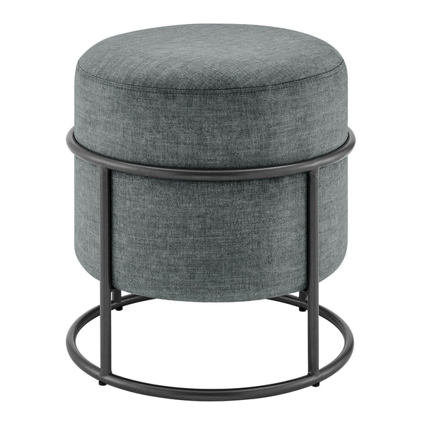 New Pacific Direct Ophelia Velvet Round Ottoman - Luxurious Modern Design With Green Metal Frame For Chic Spaces Padburry Dark Gray 100% Polyester 9300174-667-npd