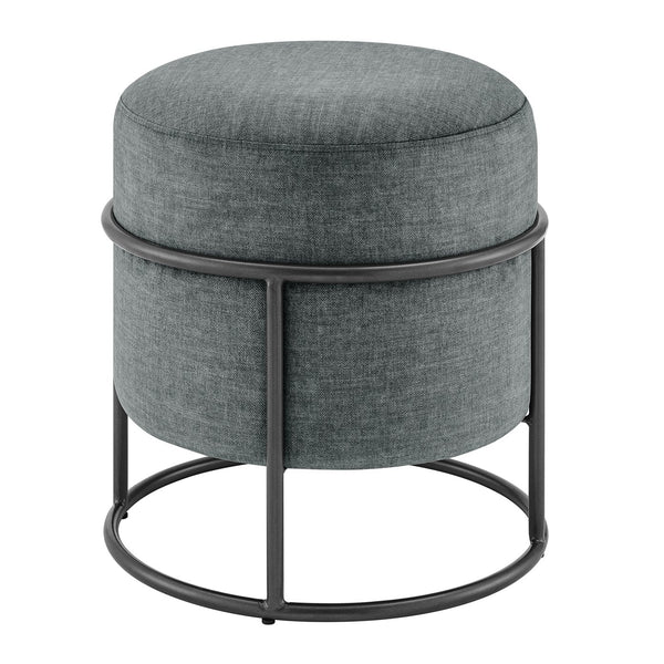 New Pacific Direct Ophelia Velvet Round Ottoman - Luxurious Modern Design With Green Metal Frame For Chic Spaces Padburry Dark Gray 100% Polyester 9300174-667-npd
