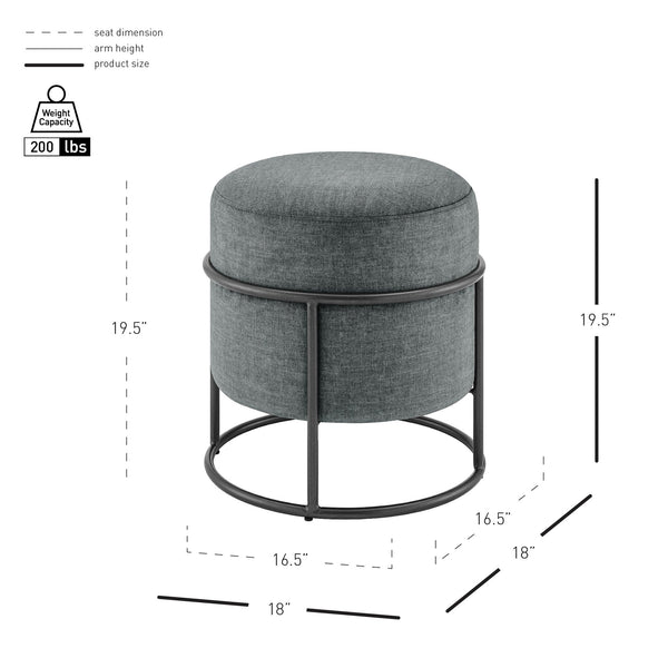 New Pacific Direct Ophelia Velvet Round Ottoman - Luxurious Modern Design With Green Metal Frame For Chic Spaces Padburry Dark Gray 100% Polyester 9300174-667-npd