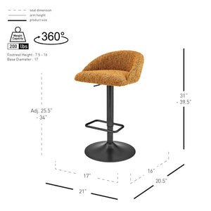 Jorrell Fabric Gaslift Swivel Bar Stool - Set of 2 Zenith Mustard, Yellow 9300178-677 New Pacific Direct