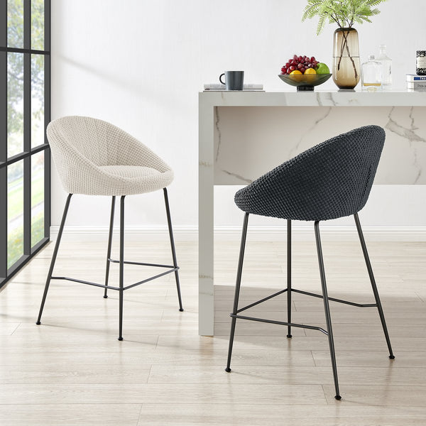 New Pacific Direct Watson Fabric Counter Stool Set Of 2 – Stylish Sea Shell Design, Durable, Easy Assembly, Modern Comfort Georgia Black 100% Polyester 9300180-675-npd