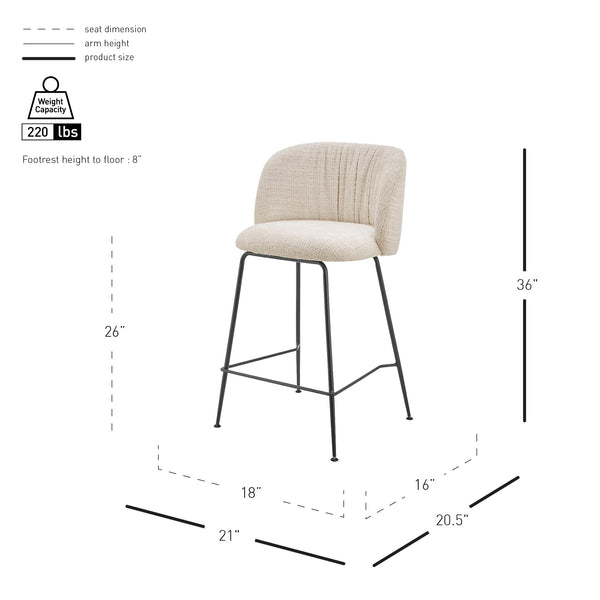 New Pacific Direct Millie Chenille Counter Stools Set Of 2 - Chic Modern Design With Plush Comfort & Stylish Legs Canova Ivory 100% Polyester 9300181-725-npd