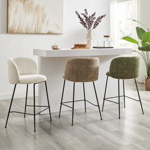 New Pacific Direct Millie Chenille Counter Stools Set Of 2 - Chic Modern Design With Plush Comfort & Stylish Legs Canova Ivory 100% Polyester 9300181-725-npd