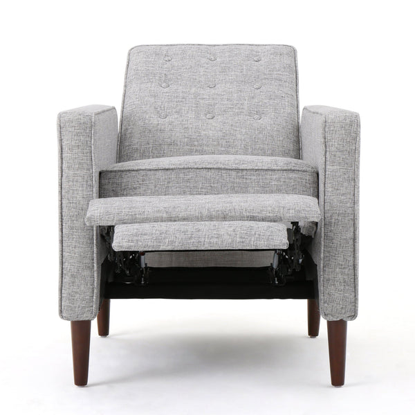 English Elm Christopher Knight Home® - Fabric Recliner Chair Mid-Century Modern Pushback Single Sofa with Tufted Cushion, Birch Legs, Cozy Comfort LIGHT GREY 60741.00LGT