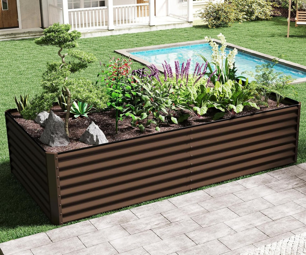 English Elm 8×4×1.5 Ft Galvanized Steel Raised Garden Bed Rust Proof Outdoor Metal Planter W1859P429566