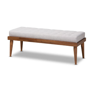Baxton Studio Baxton Linus Mid-Century Modern Greyish Beige Upholstered Bench with Button Tufting & Walnut Legs BBT5363-Greyish Beige-Bench