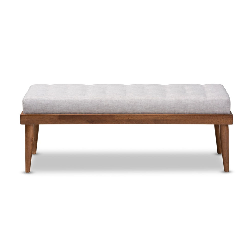 Baxton Studio Baxton Linus Mid-Century Modern Greyish Beige Upholstered Bench with Button Tufting & Walnut Legs BBT5363-Greyish Beige-Bench
