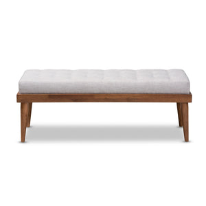 Baxton Studio Baxton Linus Mid-Century Modern Greyish Beige Upholstered Bench with Button Tufting & Walnut Legs BBT5363-Greyish Beige-Bench
