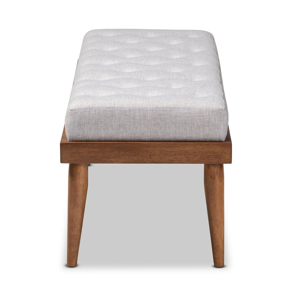 Baxton Studio Baxton Linus Mid-Century Modern Greyish Beige Upholstered Bench with Button Tufting & Walnut Legs BBT5363-Greyish Beige-Bench