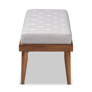 Baxton Studio Baxton Linus Mid-Century Modern Greyish Beige Upholstered Bench with Button Tufting & Walnut Legs BBT5363-Greyish Beige-Bench