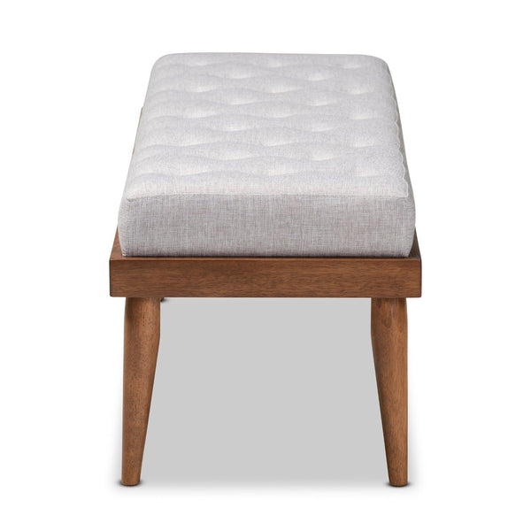 Baxton Studio Baxton Linus Mid-Century Modern Greyish Beige Upholstered Bench with Button Tufting & Walnut Legs BBT5363-Greyish Beige-Bench