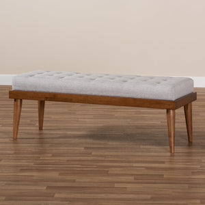 Baxton Studio Baxton Linus Mid-Century Modern Greyish Beige Upholstered Bench with Button Tufting & Walnut Legs BBT5363-Greyish Beige-Bench