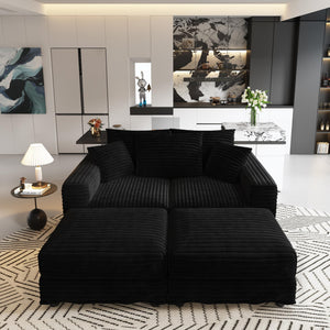 English Elm 82.7" Plush Corduroy 3-Seat Sofa - Modern Cloud Couch With Ottomans, Deep Comfort For Any Space W1885S00155