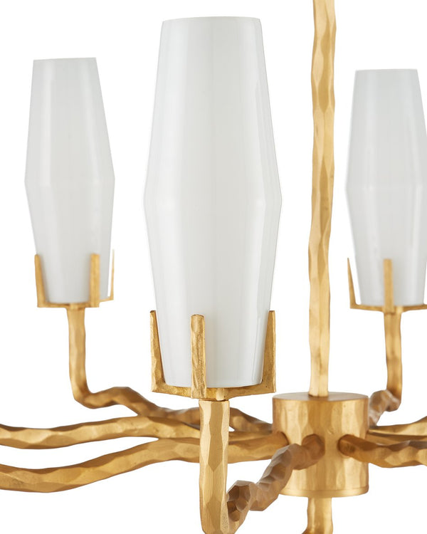 Currey & Company Mathilda Chandelier - Artful Matte Gold Lighting With 8 Milky Glass Shades & Adjustable Drop Length Gold Glass ,Brass 9000-1285-currey-company
