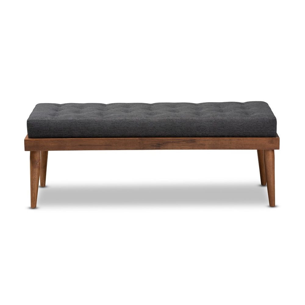 Baxton Studio Baxton Studio Mid-Century Modern Dark Grey Upholstered Bench with Button Tufting & Walnut Legs BBT5363-Dark Grey-Bench