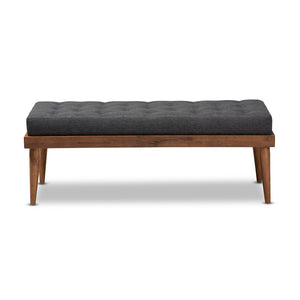 Baxton Studio Baxton Studio Mid-Century Modern Dark Grey Upholstered Bench with Button Tufting & Walnut Legs BBT5363-Dark Grey-Bench