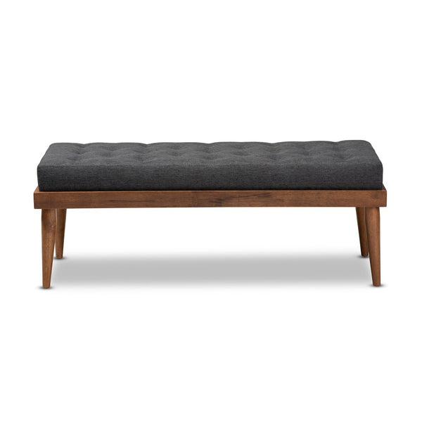 Baxton Studio Baxton Studio Mid-Century Modern Dark Grey Upholstered Bench with Button Tufting & Walnut Legs BBT5363-Dark Grey-Bench