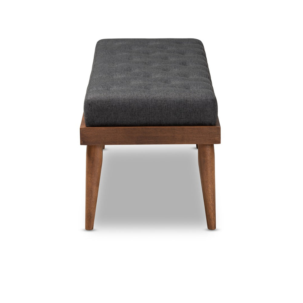 Baxton Studio Baxton Studio Mid-Century Modern Dark Grey Upholstered Bench with Button Tufting & Walnut Legs BBT5363-Dark Grey-Bench