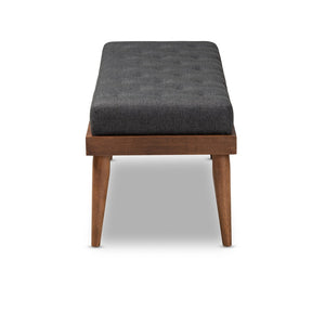 Baxton Studio Baxton Studio Mid-Century Modern Dark Grey Upholstered Bench with Button Tufting & Walnut Legs BBT5363-Dark Grey-Bench