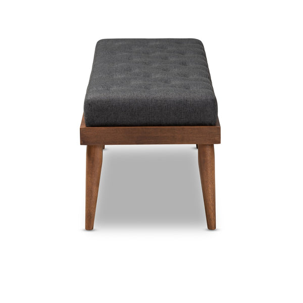 Baxton Studio Baxton Studio Mid-Century Modern Dark Grey Upholstered Bench with Button Tufting & Walnut Legs BBT5363-Dark Grey-Bench