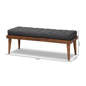 Baxton Studio Baxton Studio Mid-Century Modern Dark Grey Upholstered Bench with Button Tufting & Walnut Legs BBT5363-Dark Grey-Bench