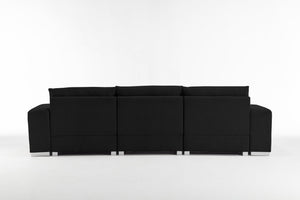 English Elm Nordic-style L-shaped flannel sofa with solid wood frame, ergonomic comfort and durable stain-resistant fabric for modern minimalist living room gatherings Black W2795S00029