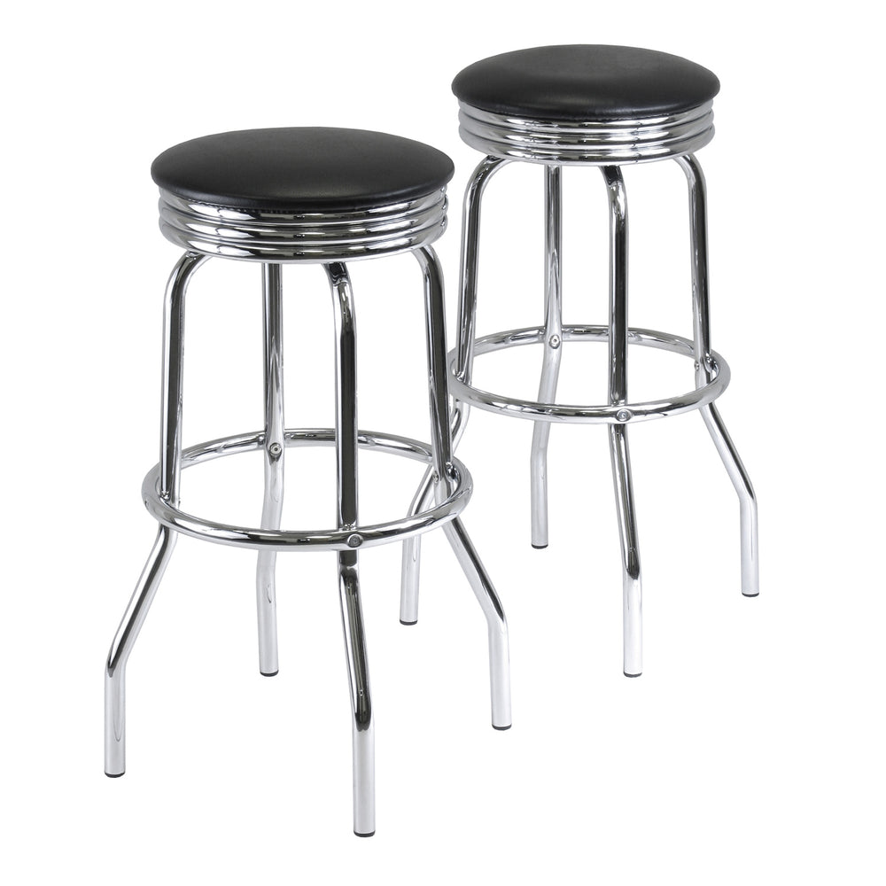 Winsome Wood Summit 2-piece Swivel Seat Stool Set - Modern Black Pvc & Chrome Finish For Stylish Dining & Bars Black ,Metal Pvc ,Metal 93028-winsome-wood
