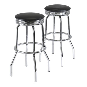 Winsome Wood Summit 2-piece Swivel Seat Stool Set - Modern Black Pvc & Chrome Finish For Stylish Dining & Bars Black ,Metal Pvc ,Metal 93028-winsome-wood